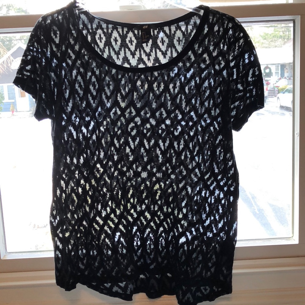 AZTEC PRINT BLACK T SHIRT SEE THROUGH